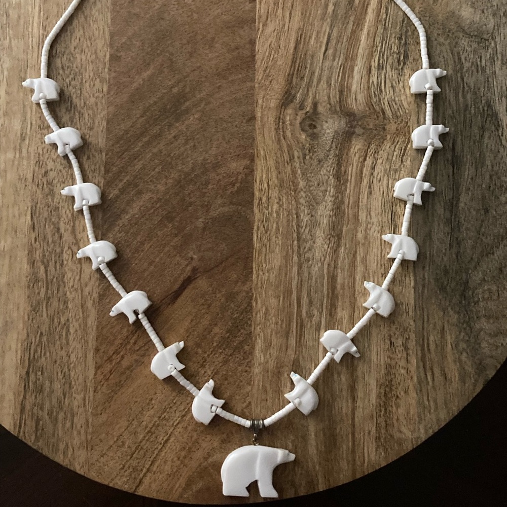 Vintage Native American Alabaster Polar Bear Necklace